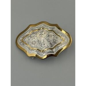 Western Belt Buckle Silver Plate Floral Montana Silversmiths Cowboy Rodeo Womens